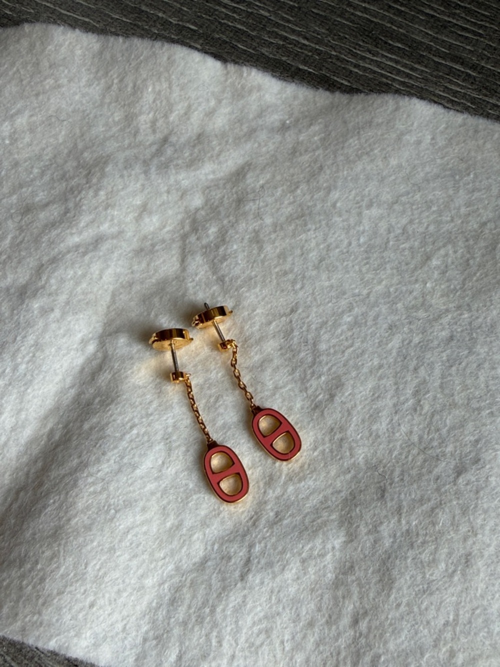 Hermes Farandole gold plated earrings with Coral Enamel
